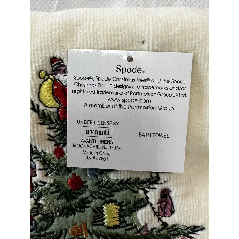 Spode Ivory Christmas Tree Green Trim Embroidered Bathroom Towel 49x27
